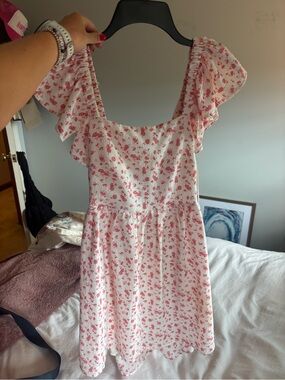 White Mini Dress with Pink Floral Print